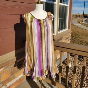 Sweet Miss Sleeveless Pleated Striped Mini Dress Women's Size M/L